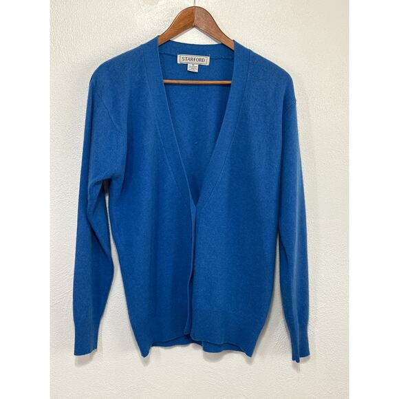 VTG Starford Cardigan Lambswool Angora Blend M Royal Blue Costal Grandma Preppy - Picture 1 of 12